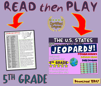 Preview of FIFTH GRADE SOCIAL STUDIES JEOPARDY! "U.S. STATES" handouts & Slides