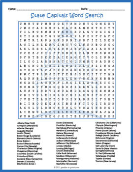 Preview of FIFTY (50) US STATE CAPITALS Word Search & Find Worksheet Activity