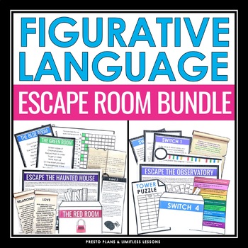 Preview of Figurative Language Escape Room Bell Ringer Activities Bundle - Breakout Games
