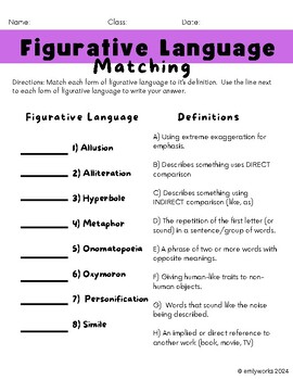 Preview of FIGURATIVE LANGUAGE MATCHING: Metaphor, Simile, Hyperbole & More!!