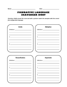 Figurative Language Scavenger Hunt By Ilove2teach Tpt