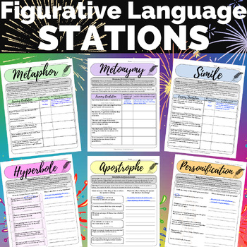 Preview of Figurative Language CENTERS: 8 Stations & 120 Quotations | Worksheets & Quizzes!