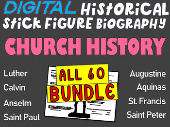 Preview of FIGURES FROM CHURCH HISTORY BUNDLE: 65 Google Doc Stick Figure Mini Bios