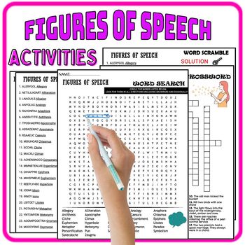 Preview of FIGURES OF SPEECH Fun Worksheets, Puzzle,Wordsearch & Crosswords