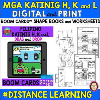 Preview of FILIPINO CONSONANTS H, K and L SHAPE BOOKS, WORKSHEEETS and BOOM Cards™ BUNDLE