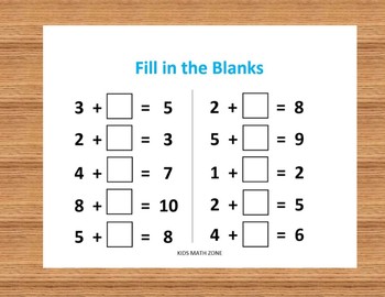 fill in the blanks addition a 10 worksheets by kids math zone tpt