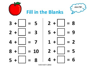 fill in the blanks addition b 10 worksheets by kids math zone tpt