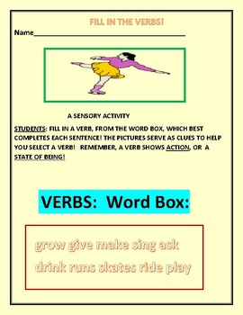 Preview of FILL IN THE VERBS: A LANGUAGE ARTS ACTIVITY FOR DYSLEXIC & ESL STUDENTS