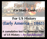 FINAL EXAM or Study Guide for US History (Early America to