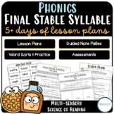 FINAL STABLE SYLLABLE | C+le | Word Sorts | Guided Notes |
