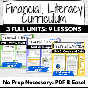 Preview of THE FINANCIAL LITERACY CURRICULUM: Lessons-Worksheets-Activities- No Prep