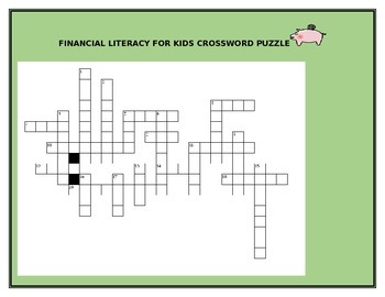 Preview of FINANCIAL LITERACY FOR KIDS CROSSWORD PUZZLE GRADES 3-8