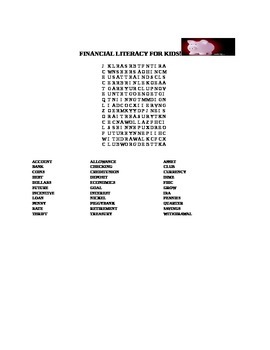 Preview of FINANCIAL LITERACY FOR KIDS WORD SEARCH