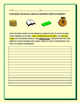 Preview of FINANCIAL LITERACY & THE BIBLE: A RESEARCH WRITING ACTIVITY