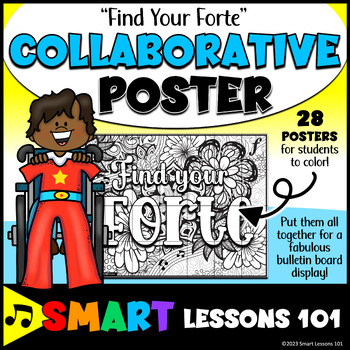 Preview of FIND YOUR FORTE Collaborative Poster Project Growth Mindset Music Coloring