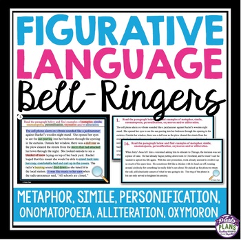 Preview of Figurative Language Bell Ringers and Task Cards - Literary Devices Activities