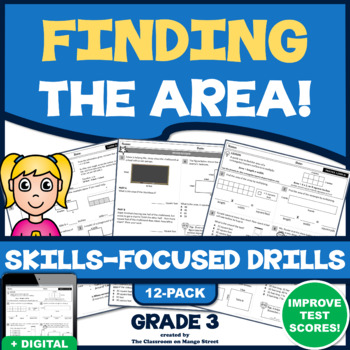 Preview of FINDING AREA: 12 Skills-Boosting, Scaffolded Practice Worksheets (3rd Grade)