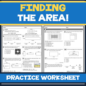 Preview of FINDING THE AREA OF RECTANGLES & SQUARES Practice Worksheet (3rd Grade)