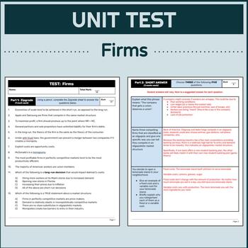 Preview of FIRMS | Unit Test (Economics)