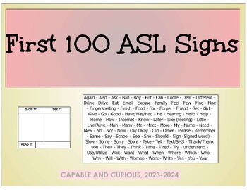 Preview of FIRST 100 See It-Sign It-Read It ASL Vocab Cards - Visual Flashcards, Posters