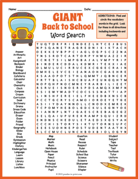 Preview of FIRST DAY OF / BACK TO SCHOOL Word Search Puzzle Worksheet Activity
