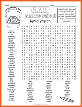 twenty Submerged Thriller FIRST DAY OF / BACK TO SCHOOL Word Search Puzzle Worksheet - No Prep