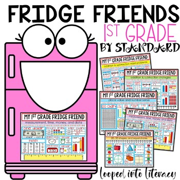 Preview of FIRST GRADE FRIDGE FRIENDS HOMEWORK HELPER REFERENCE CARDS MATH BY STANDARD