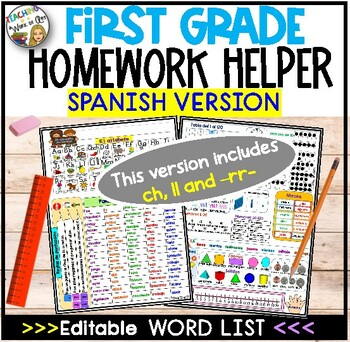 Preview of FIRST GRADE HOMEWORK HELPER Spanish-  editable words list INCLUDES CH, LL and RR