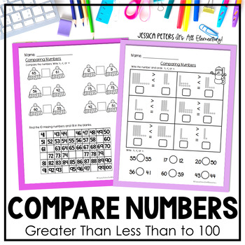 Preview of Comparing Numbers to 100 Worksheets | Greater Than Less Than Worksheets