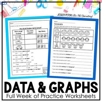 Preview of Data and Graphing Worksheets | Bar Graphs, Pictographs, Tally Charts | 1st Grade
