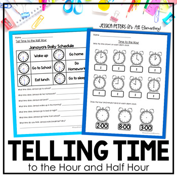 Preview of Time Worksheets | Telling Time to the Hour and Half Hour | Analog and Digital