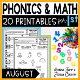 August Morning Work - Math and Phonics Worksheets for First Grade