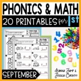 September Morning Work for First Grade Phonics and Math Wo