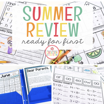 Preview of FIRST GRADE READINESS SUMMER PACKET FOR DISTANCE LEARNING - EDITABLE