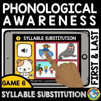 Preview of FIRST & LAST SYLLABLE SUBSTITUTION BOOM CARD FOUNDATION FOR PHONEME MANIPULATION