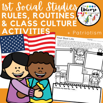 Preview of FIRST WEEK of 1st GRADE Classroom Rules & Community Activities + Worksheets