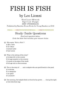FISH IS FISH by Leo Lionni; Multiple-Choice Study Guide Quiz