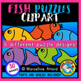 FISH PUZZLES CLIP ART SELF-CORRECTING 2 PIECE TEMPLATES SU