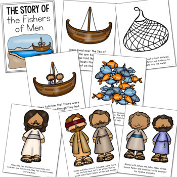 fishers of men bible story coloring pages  easy craft  tpt