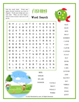 FISHING Word Search Puzzle Handout Fun Activity