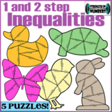 FIVE Cooperative 1 and 2-Step Inequalities Puzzles Spring Animals