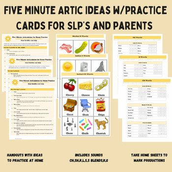 Preview of FIVE MINUTE ARTICULATION- Practice Ideas, Take Home Artic Cards, Record Sheets