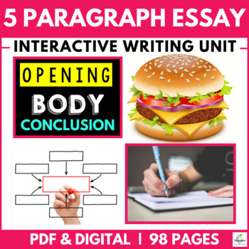 Preview of Essay Writing Unit | Hamburger & 5 Paragraph Graphic Organizer & Lesson Plans