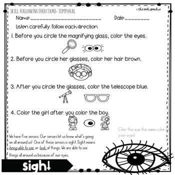 FIVE SENSES | 5 senses | Speech Therapy Worksheets | Special Education