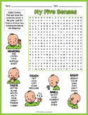 FIVE SENSES Word Search Puzzle Worksheet Activity