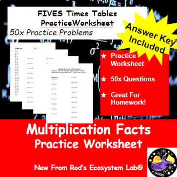 Preview of FIVES Multiplication Tables 50x Question Worksheet **Editable w/Answer Key**