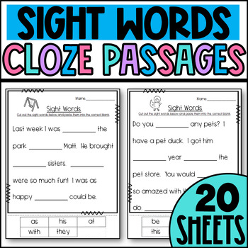 1st grade sight words cloze reading