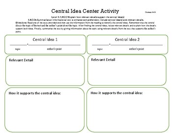 Preview of FL B.E.S.T ELA Center Activity-Central Idea-Differentiated