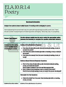 Preview of FL BEST ELA Grade 10 ELA.10.R.1.4 Poetry FAST Question Stems