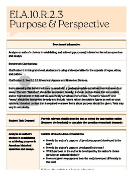 Preview of FL BEST ELA Grade 10 ELA.10.R.2.3 Purpose & Perspective FAST Question Stems